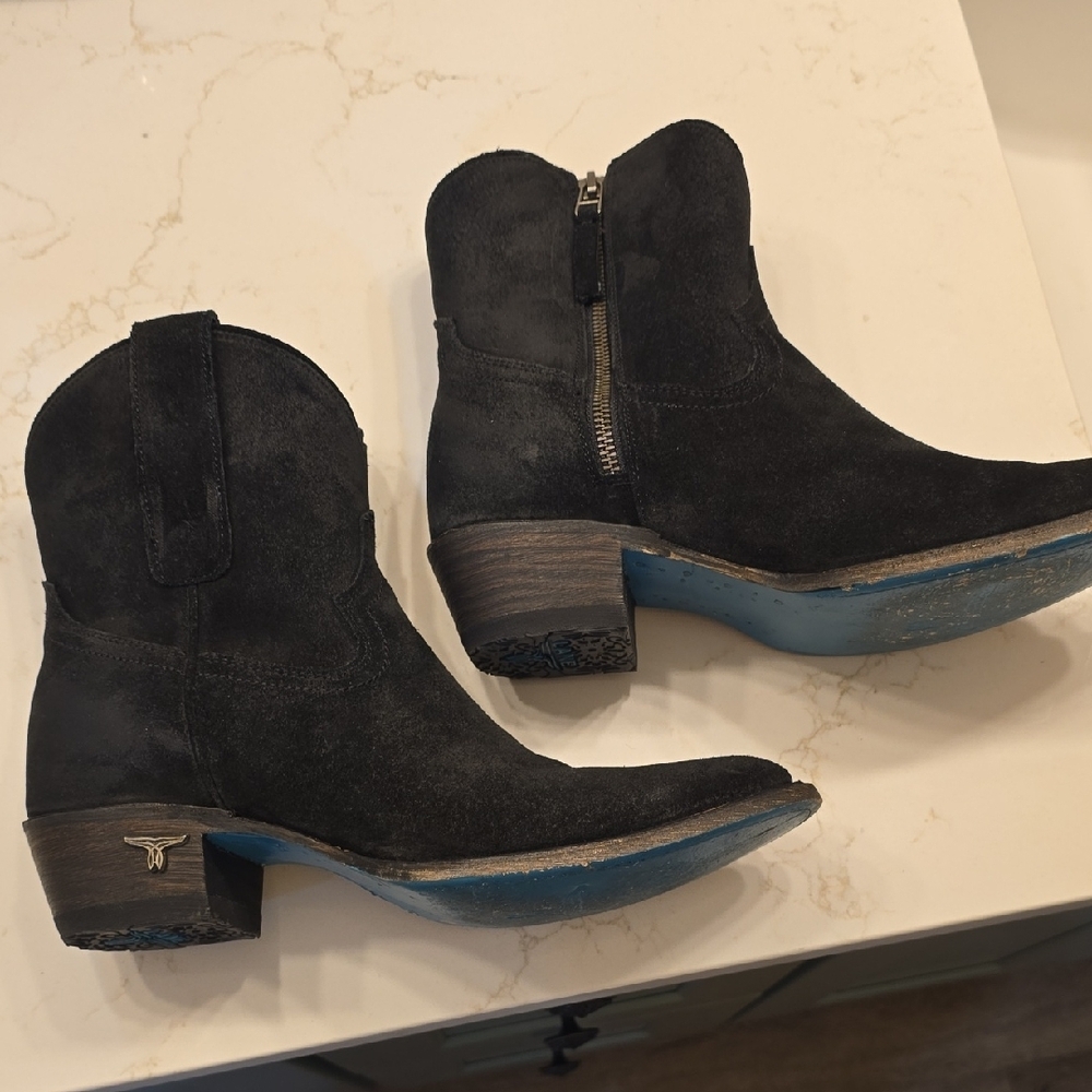 Lane Plain Jane Black Suede Ankle Boots - Picture 6 of 10